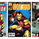 Iron Man covers in 1972, 2001, and 2004, respectively; Radix was published in 2001